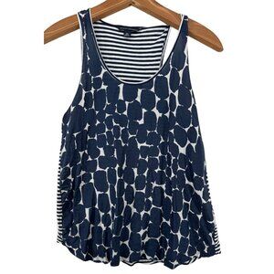 Banana Republic Womens Top Sz XS Silk Mixed Media Navy Blue Tank Modern City Lux